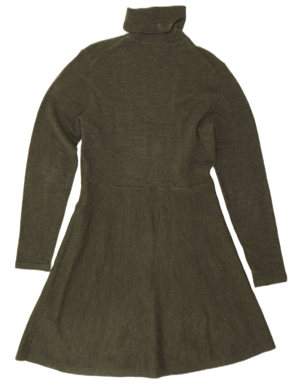 French Connection Womens Long Sleeve Jumper Dress UK 14 Large Khaki Acrylic