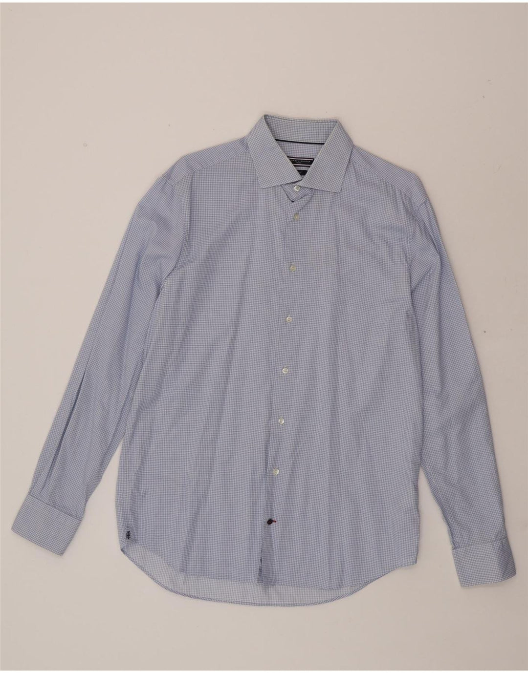 TOMMY HILFIGER Mens Fitted Shirt Size 42 16 1/2 Large Blue Check Vintage Tommy Hilfiger and Second-Hand Tommy Hilfiger from Messina Hembry 