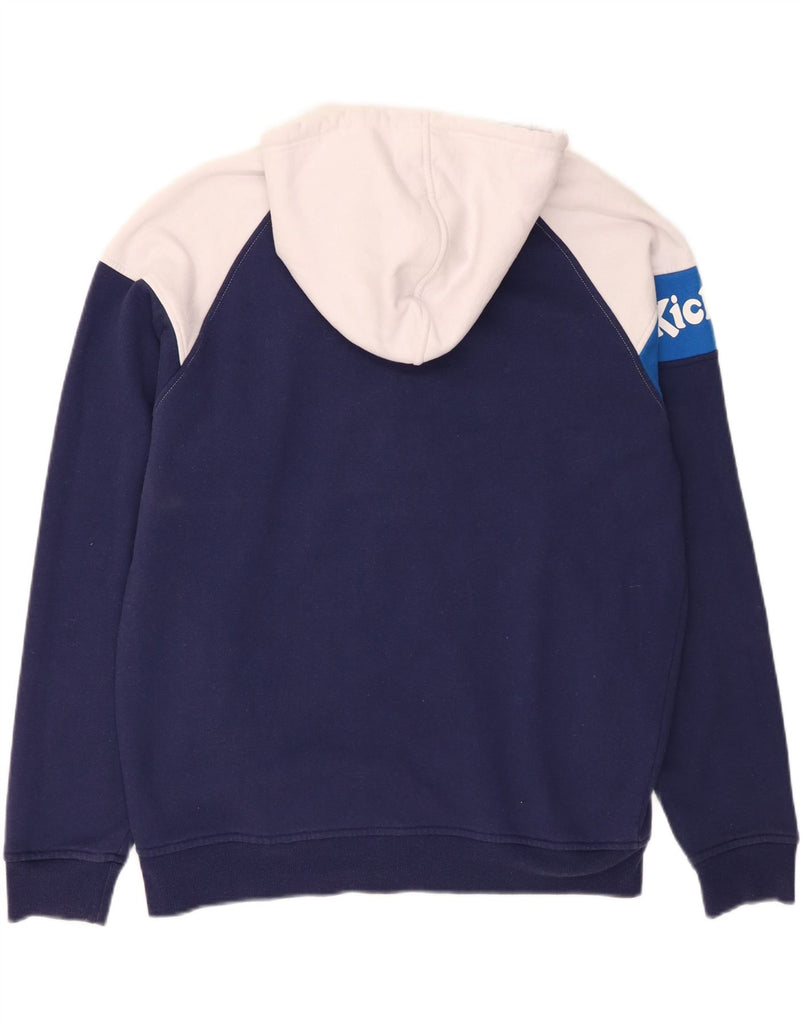 KICKERS Mens Graphic Zip Neck Hoodie Jumper 2XL Navy Blue Colourblock Vintage Kickers and Second-Hand Kickers from Messina Hembry 