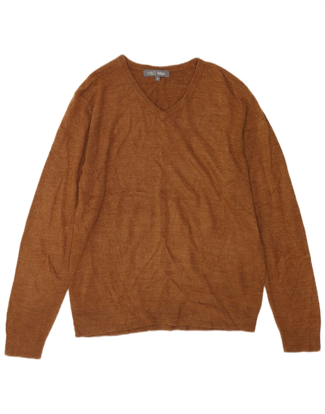Marks & Spencer Mens V-Neck Jumper Sweater Medium Brown Acrylic