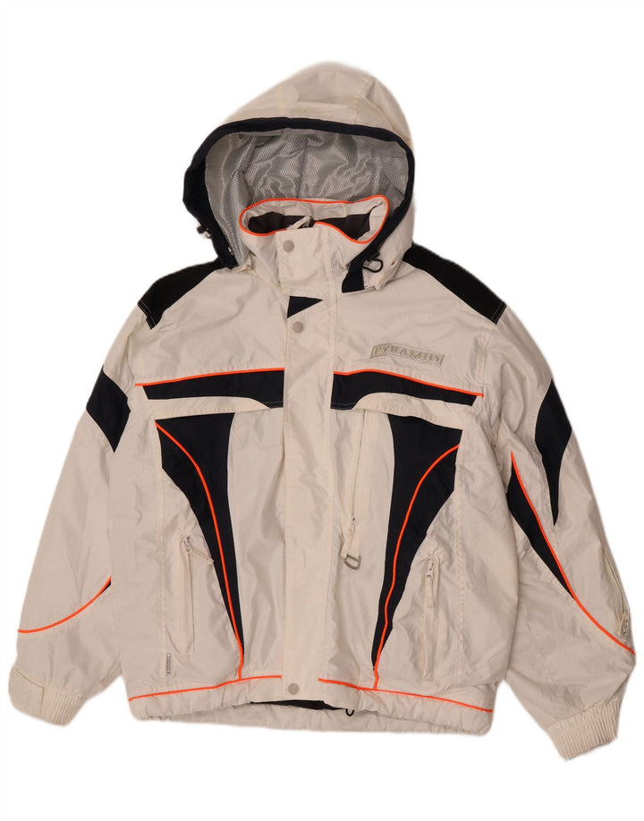 Pyramid Mens Hooded Ski Jacket UK 36 Small White Colourblock Nylon