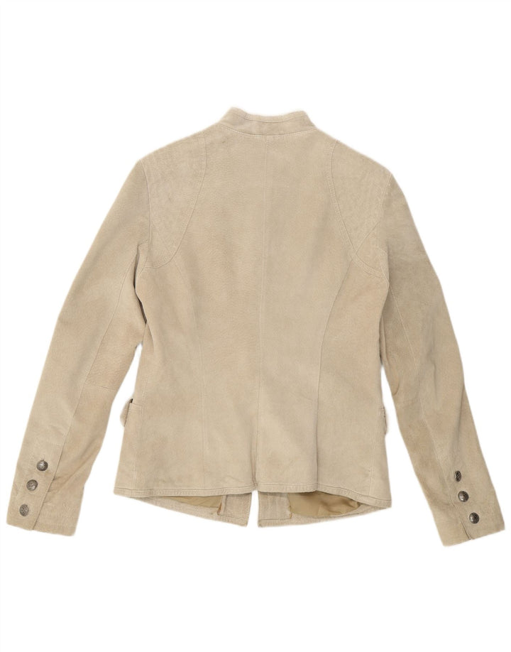 Conbipel Womens Suede Jacket IT 42 Medium Beige Leather