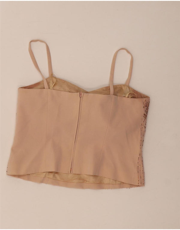 Musani Couture Womens Crop Cami Top UK 16 Large  Beige Floral Triacetate