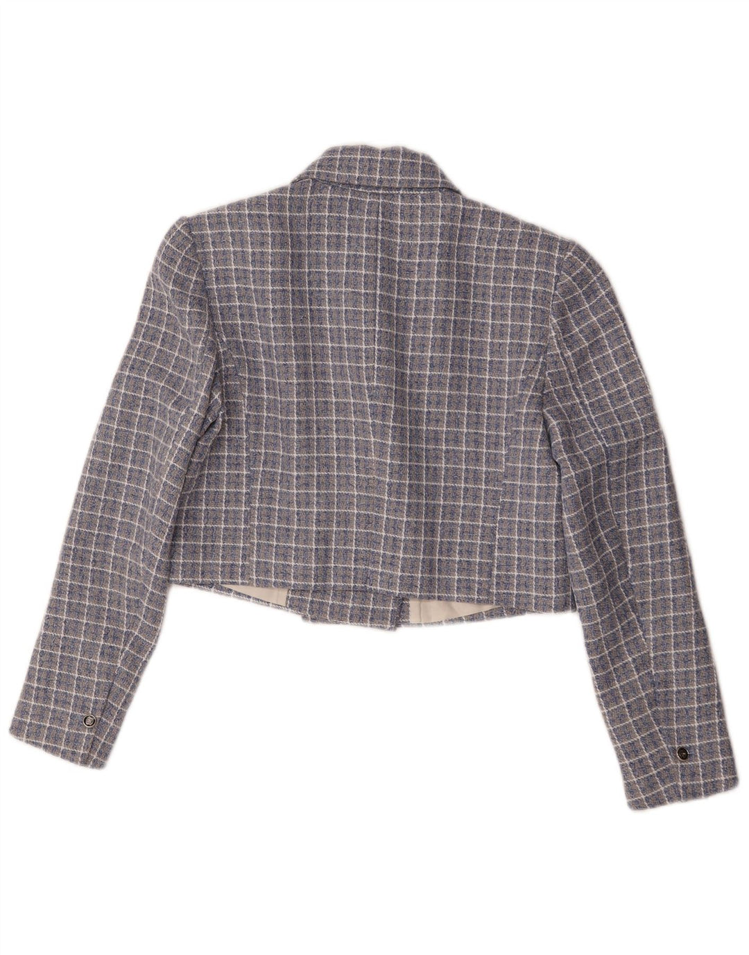 Zara Womens Crop Double Breasted Blazer Jacket UK 14 Medium Blue Check