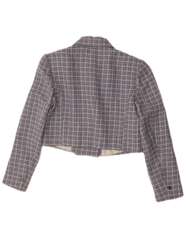 Zara Womens Crop Double Breasted Blazer Jacket UK 14 Medium Blue Check