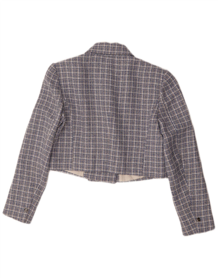 Zara Womens Crop Double Breasted Blazer Jacket UK 14 Medium Blue Check