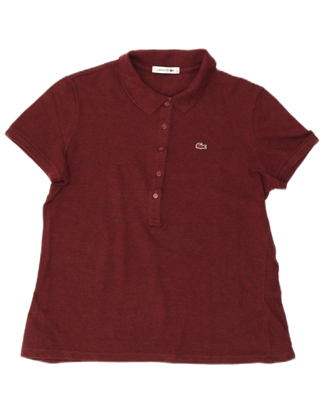 Lacoste Womens Polo Shirt Size 44 Large Burgundy Cotton