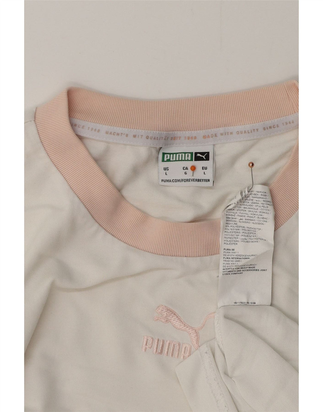 PUMA Mens T-Shirt Top Large White Cotton