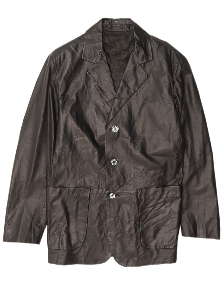Fratelli Rossetti Mens 3 Button Leather Blazer Jacket IT 50 Large Black