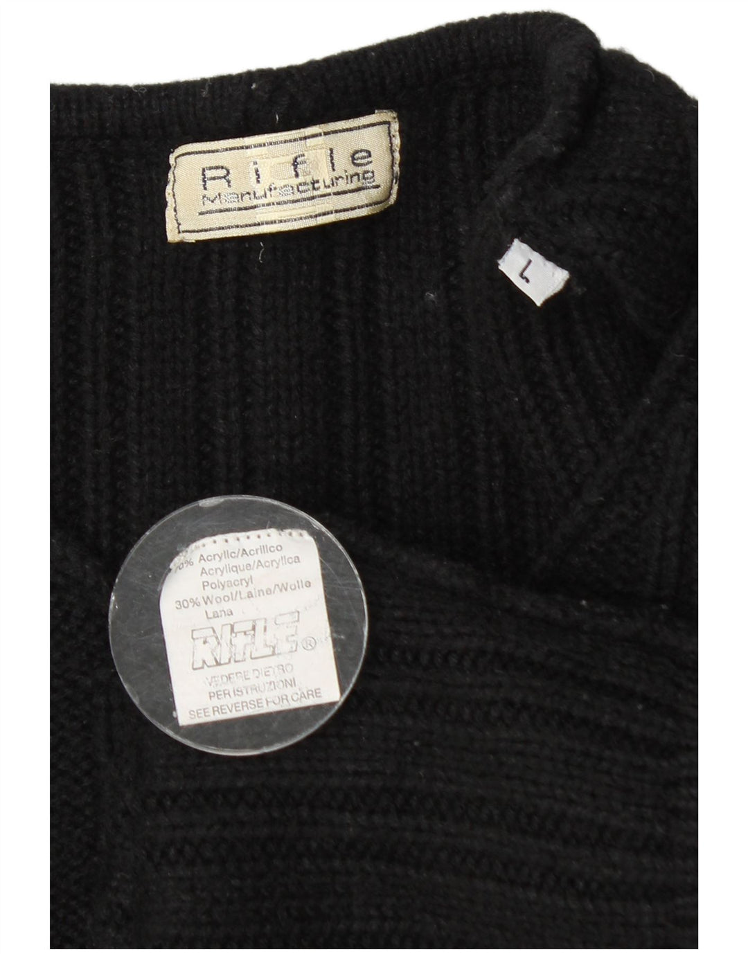 Rifle Mens V-Neck Jumper Sweater Large Black Acrylic