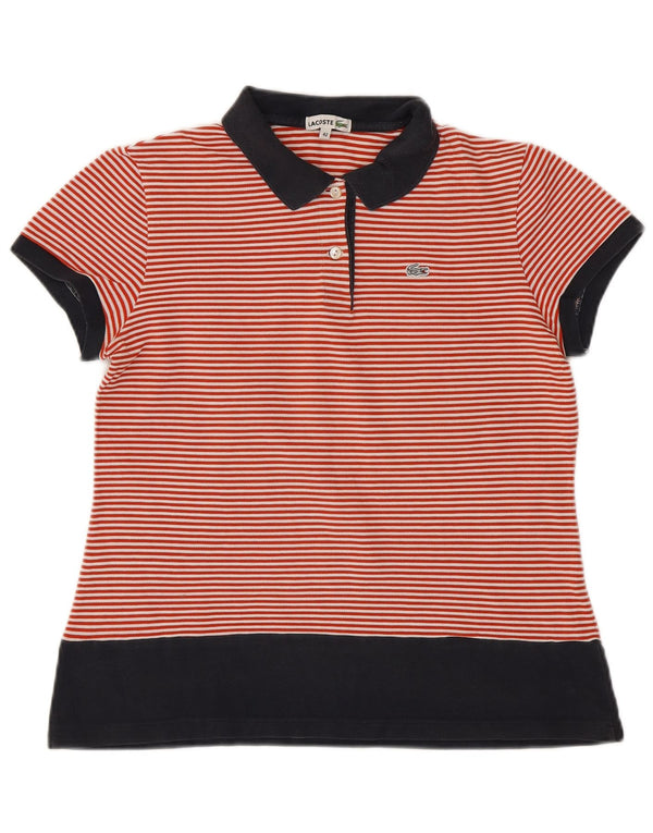 LACOSTE Womens Polo Shirt Size 42 Large Red Striped Cotton