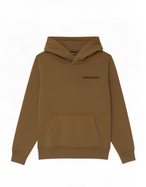 Calvin Klein Jeans Boys Graphic Hoodie Jumper 9-10 Years Khaki Colourblock