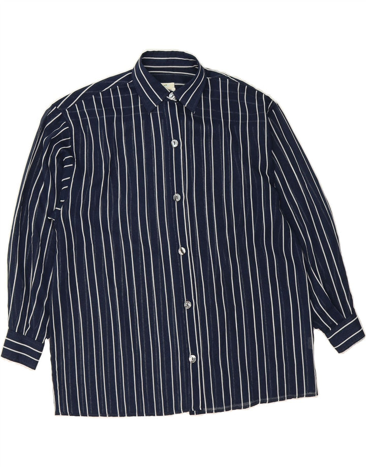 BENETTON Womens Oversized Shirt IT 42 Medium Navy Blue Pinstripe Polyester Vintage Benetton and Second-Hand Benetton from Messina Hembry 