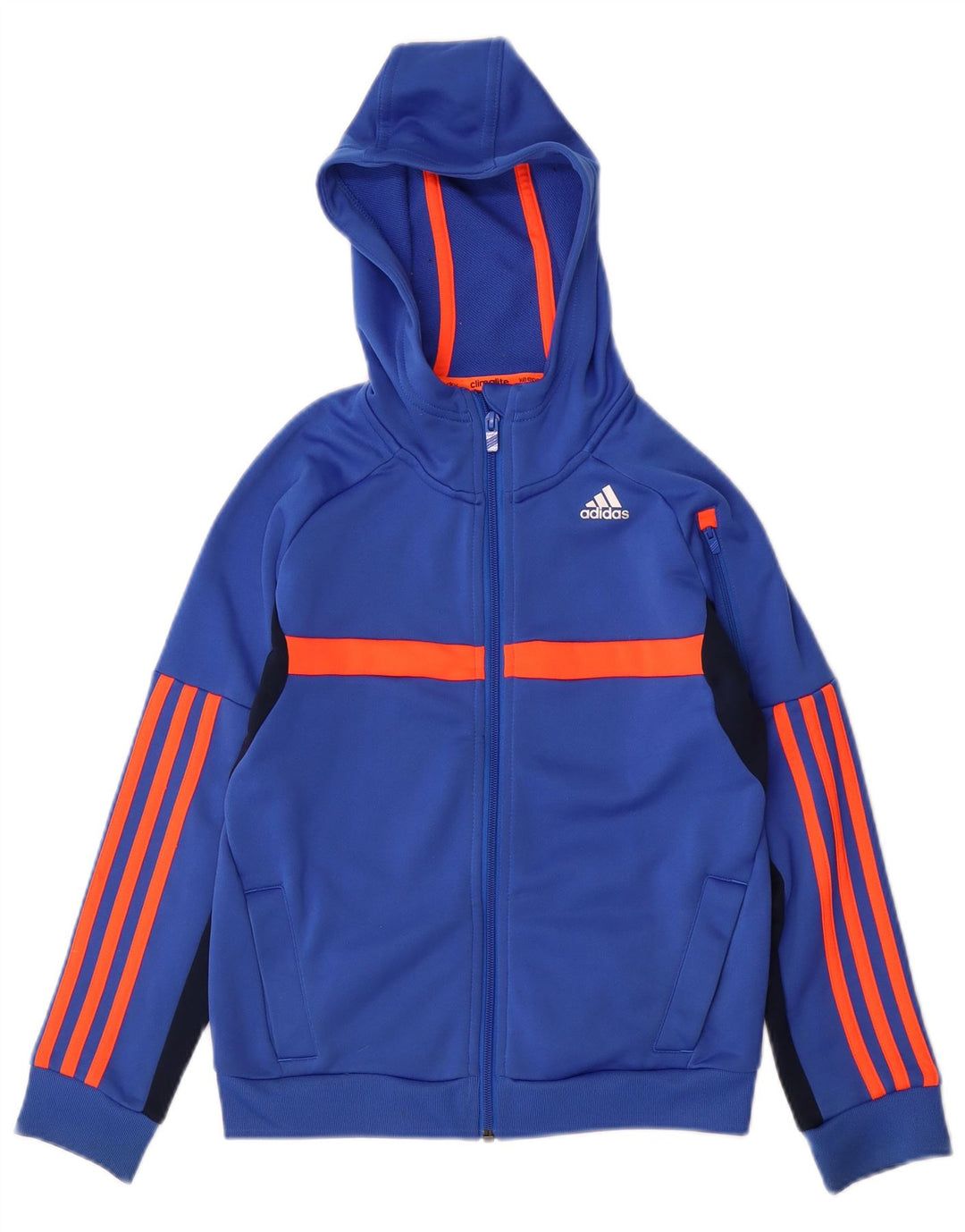 ADIDAS Boys Climalite Zip Hoodie Sweater 9-10 Years Blue Colourblock