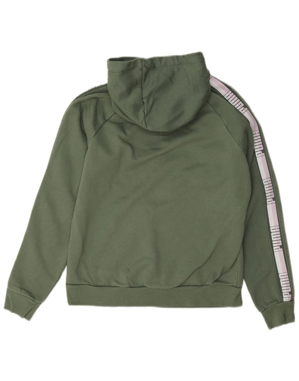Puma Womens Graphic Hoodie Jumper UK 12 Medium Green Colourblock Cotton