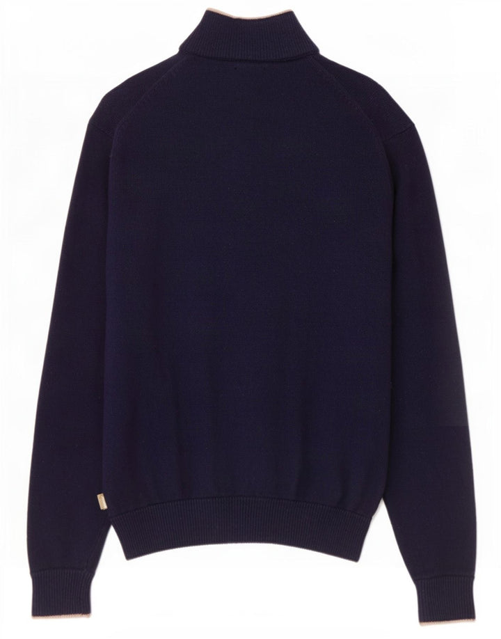 Musto Mens Zip Neck Jumper Sweater Large Navy Blue Lambswool