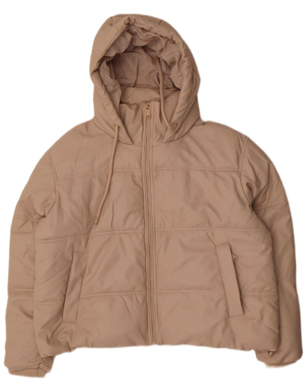 Zara Womens Oversized Hooded Padded Jacket UK 14 Medium Beige Polyurethane