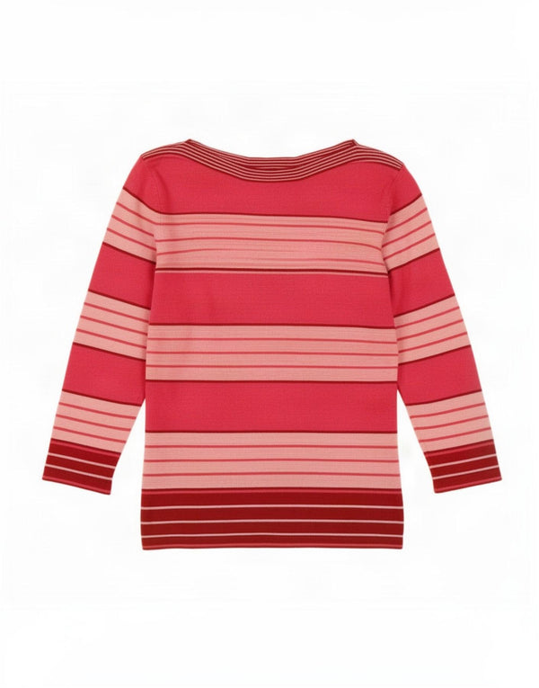 Marks & Spencer Womens Crop Top 3/4 Sleeve UK 10 Small Pink Striped Viscose