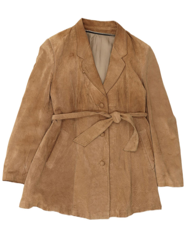 Vintage Womens Suede Overcoat UK 14 Medium Beige