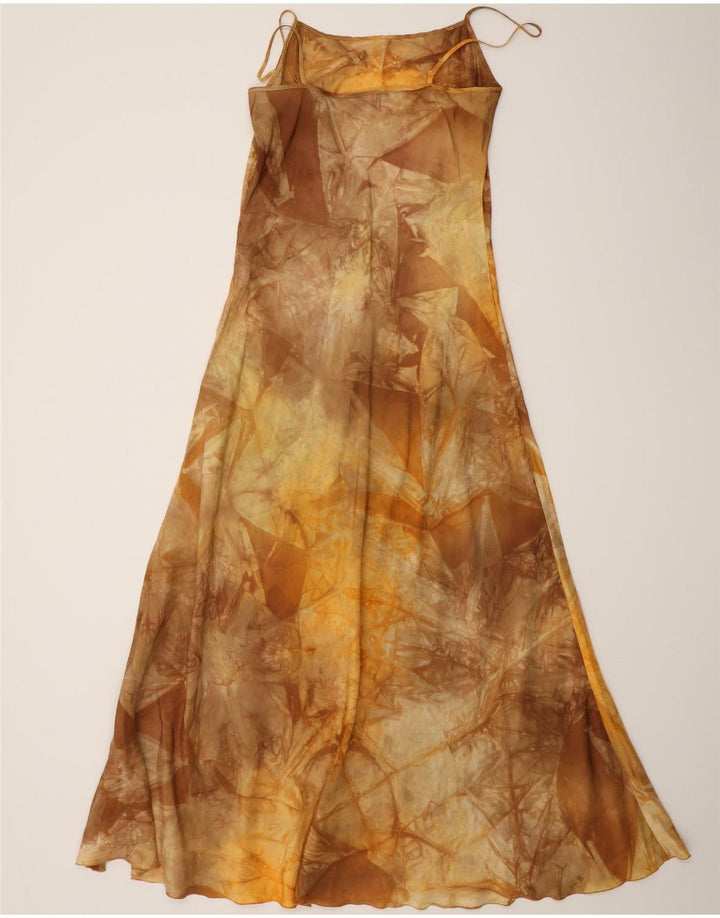 Vintage Womens Abstract Pattern Maxi Slip Dress IT 44 Medium Brown Silk