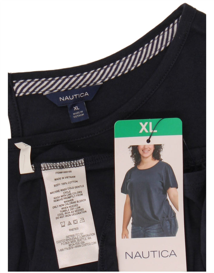 NAUTICA Womens Front Tie Blouse Top UK 18 XL Navy Blue Cotton