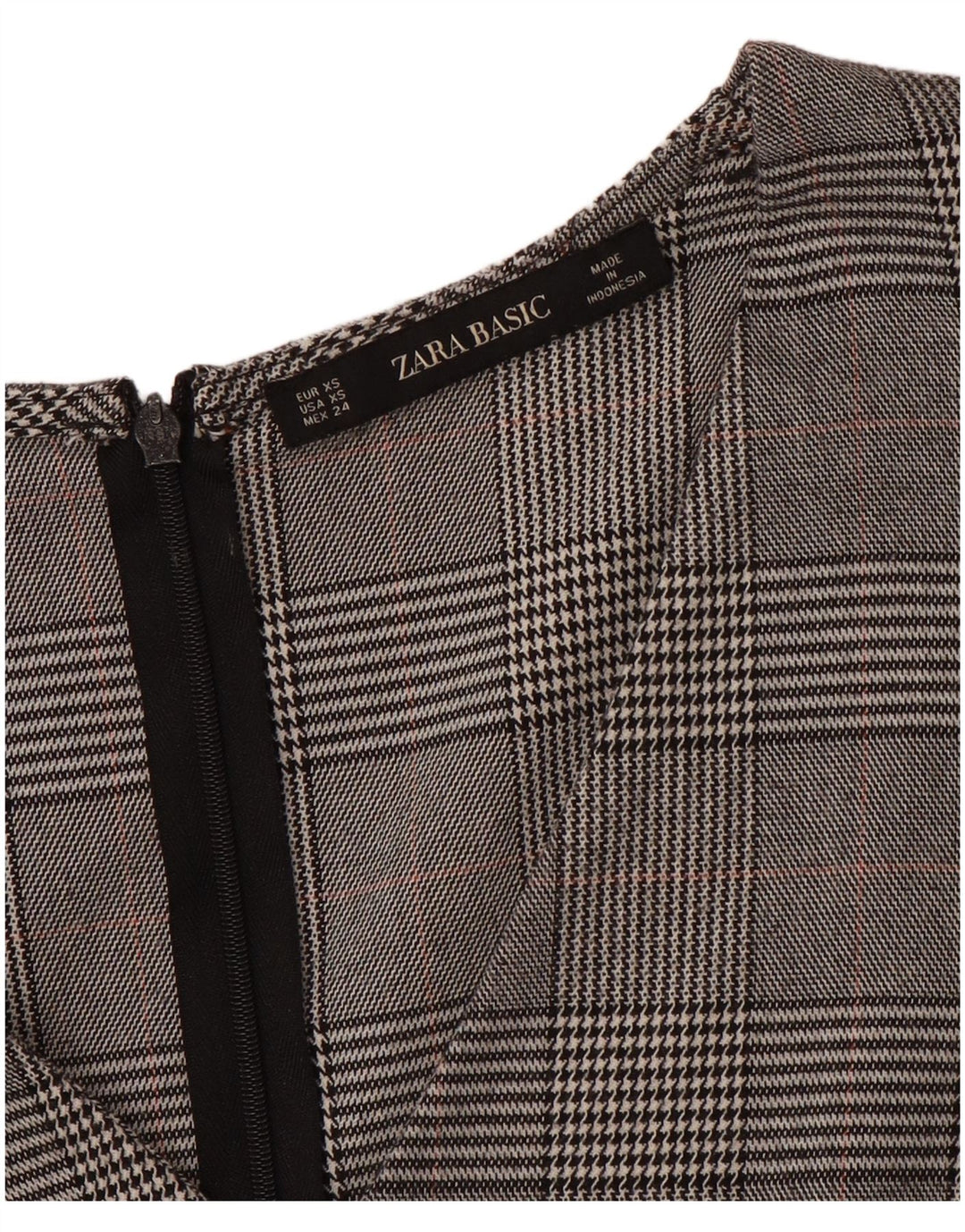 ZARA Womens 3/4 Sleeve Sheath Dress UK 6 XS Grey Houndstooth