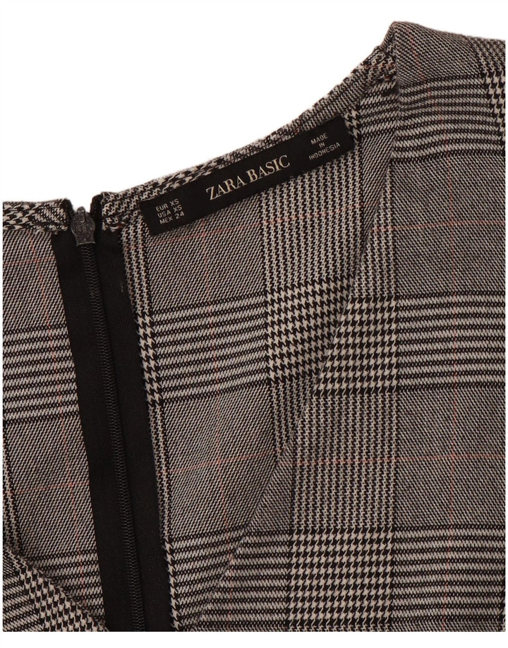 ZARA Womens 3/4 Sleeve Sheath Dress UK 6 XS Grey Houndstooth