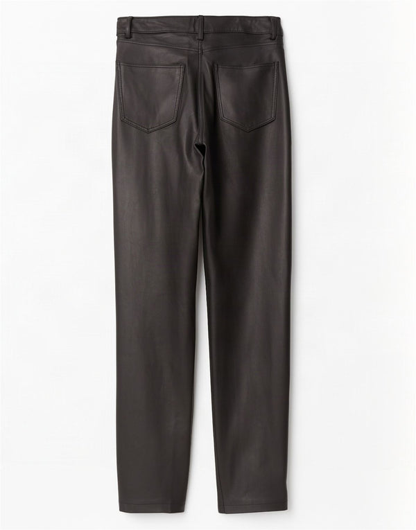 Zara Womens Straight Faux Leather Trousers EU 36 XS W26 L31 Black