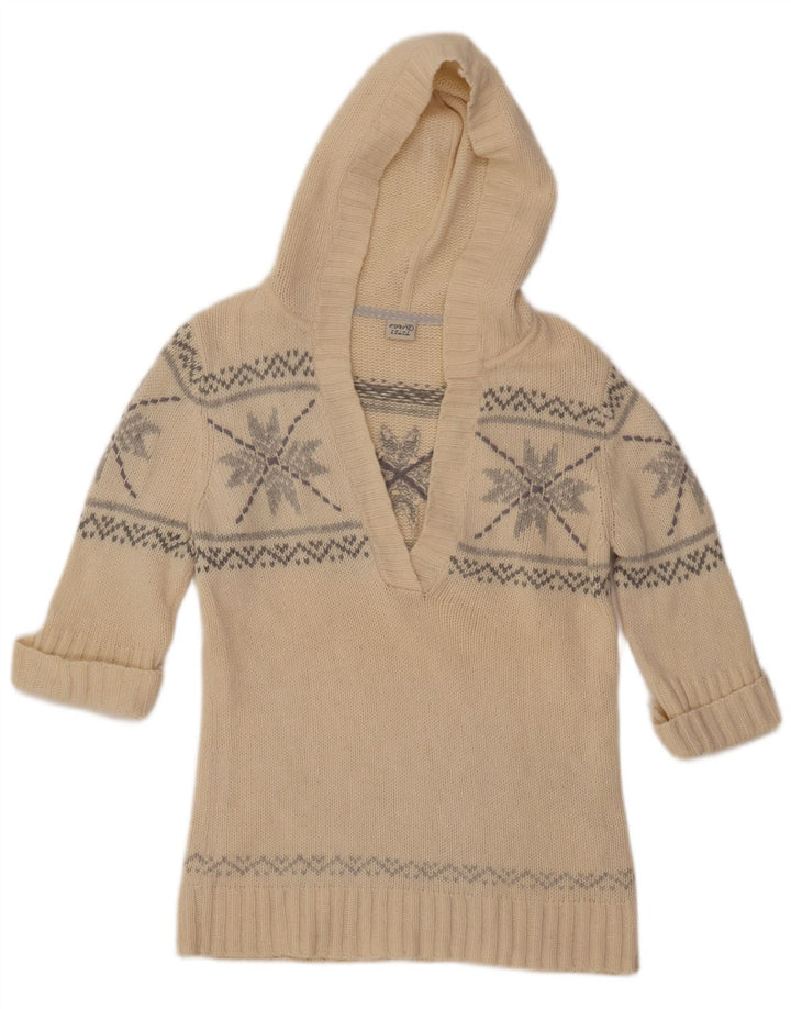 ESPRIT Womens Hooded Jumper Sweater UK 18 XL Beige Fair Isle Wool