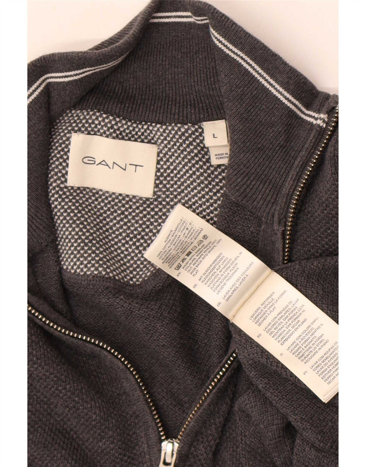 Gant Mens Zip Neck Jumper Sweater Large Grey Cotton