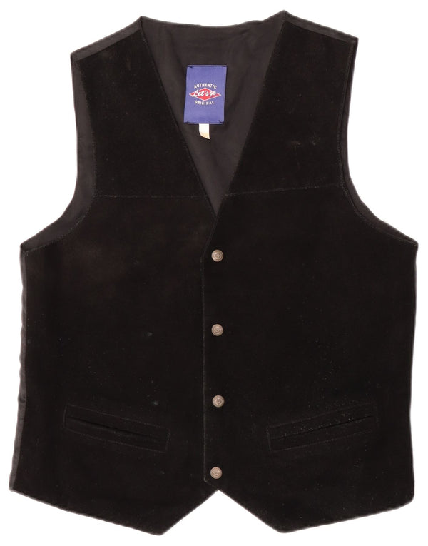 Authentic Mens Suede Waistcoat Medium Black Leather