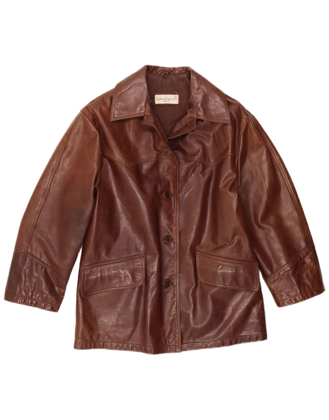 Santacroce Womens Leather Jacket IT 42 Medium Brown Leather
