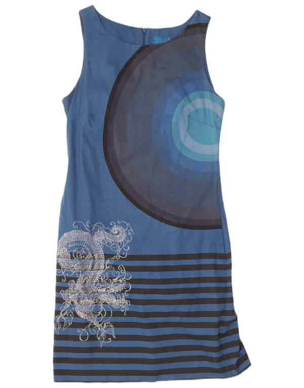 Desigual Womens Graphic Sleeveless Sheath Dress EU 38 Medium Blue Striped