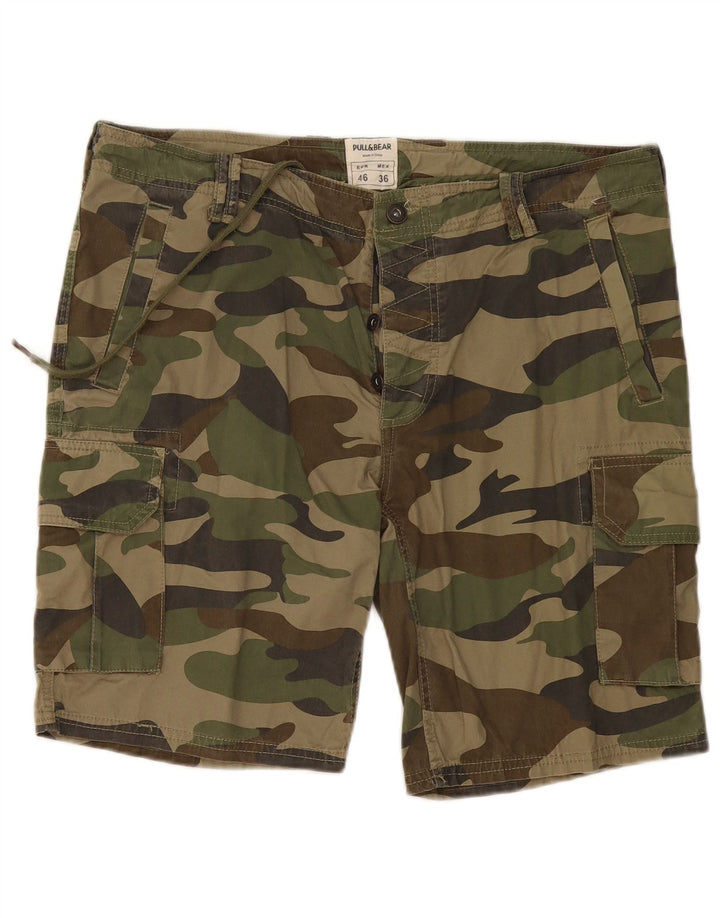 Pull & Bear Mens Cargo Shorts EU 46 XL W36 Khaki Camouflage