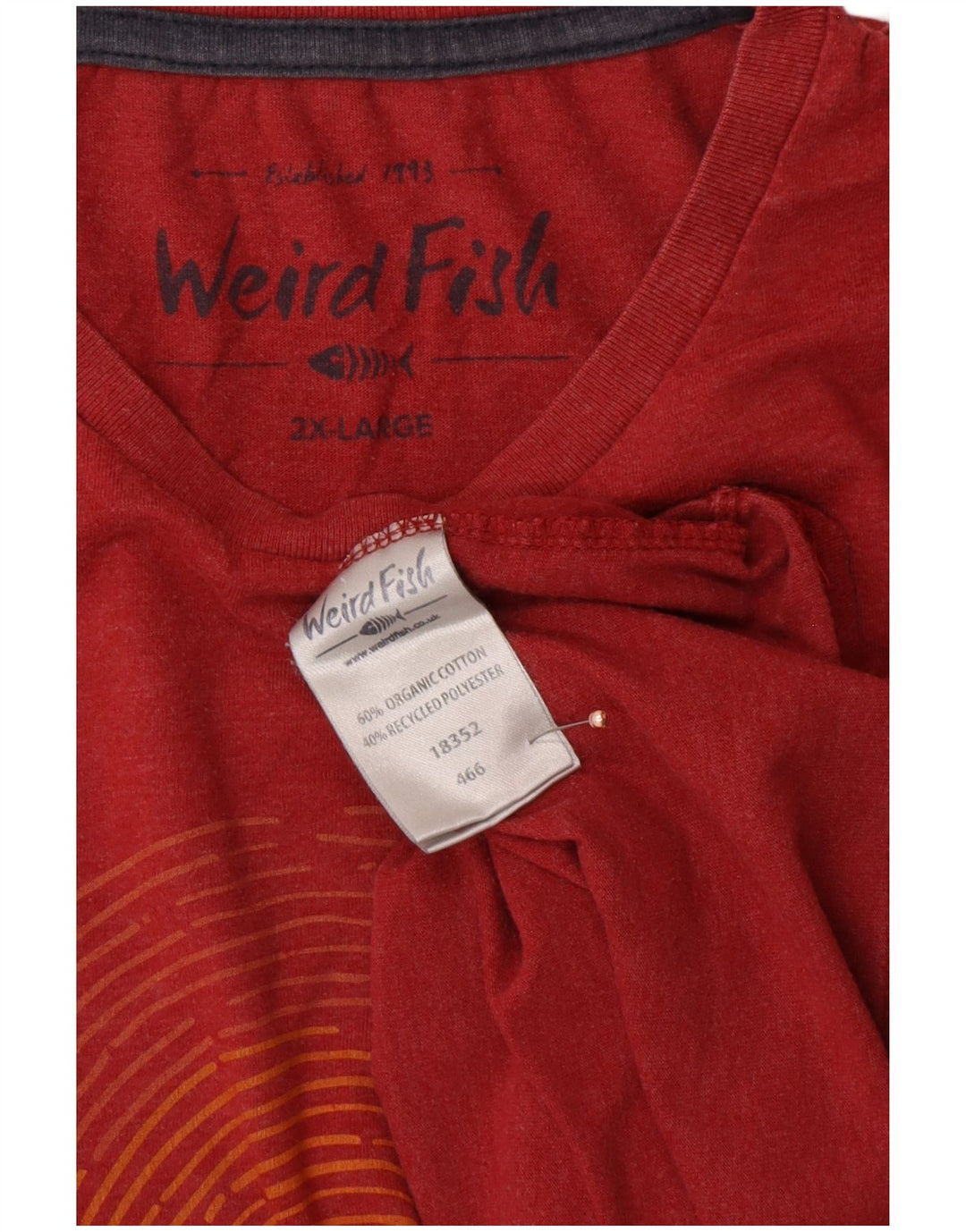 WEIRD FISH Mens Graphic T-Shirt Top 2XL Red Cotton