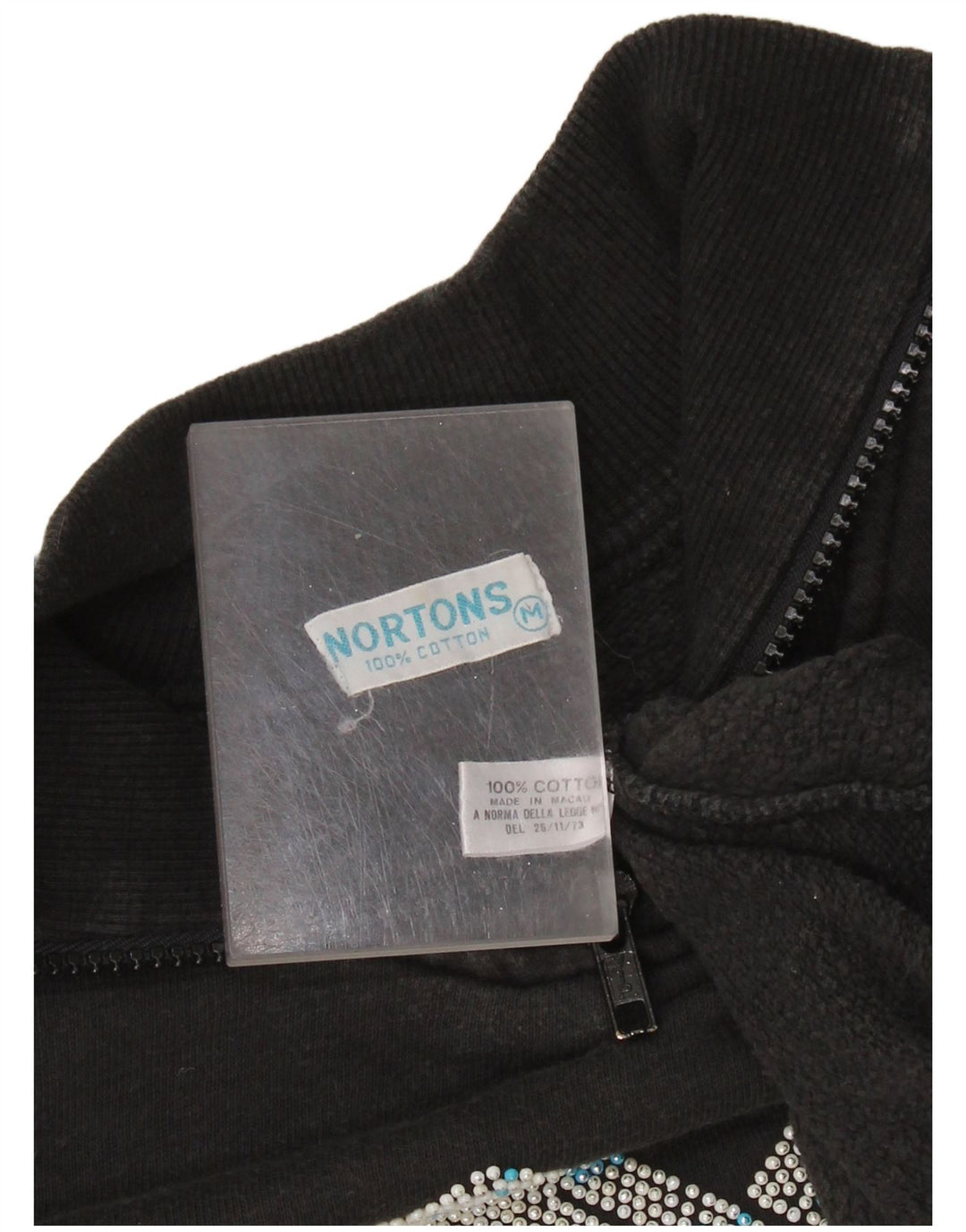 NORTONS Womens Graphic Zip Neck Sweatshirt Jumper UK 14 Medium Black