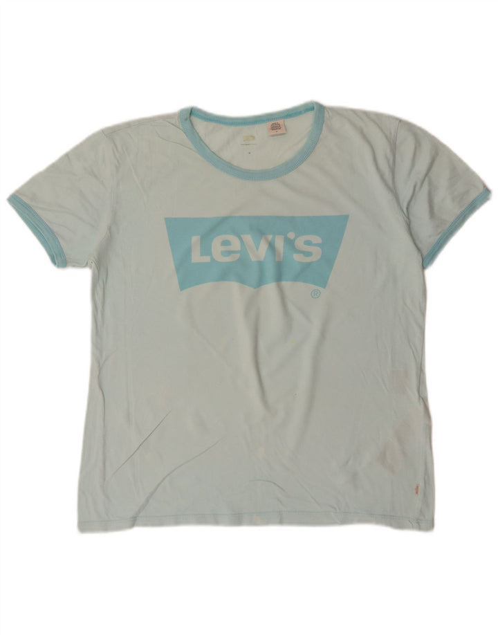 LEVI'S Womens Graphic T-Shirt Top UK 14 Medium Turquoise Cotton
