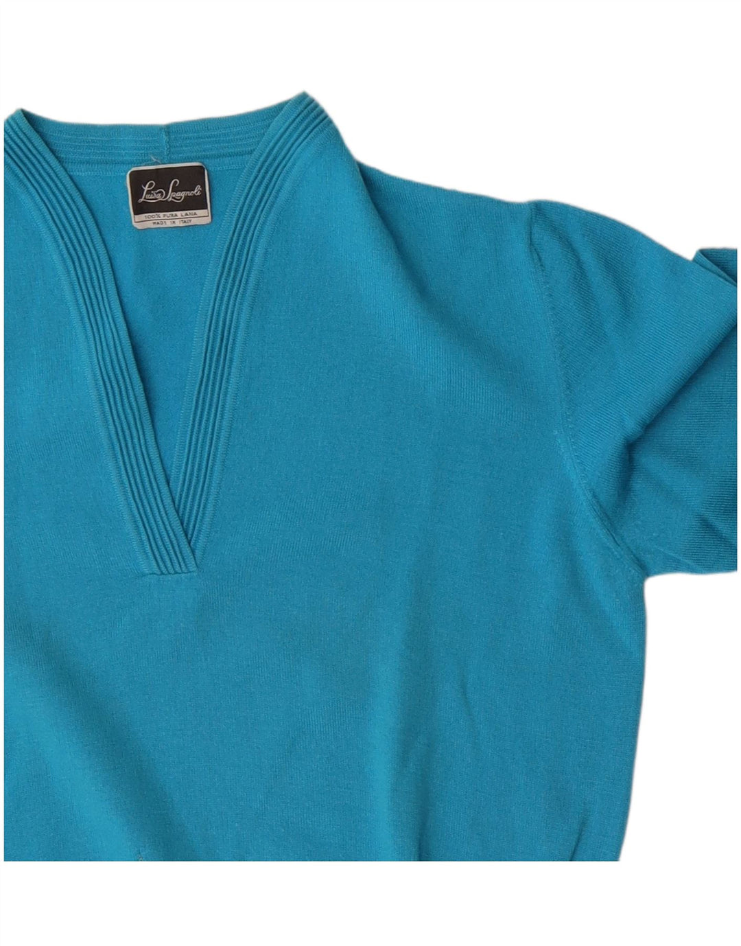 Luisa Spagnoli Womens V-Neck Jumper Sweater UK 12 Medium Blue Wool