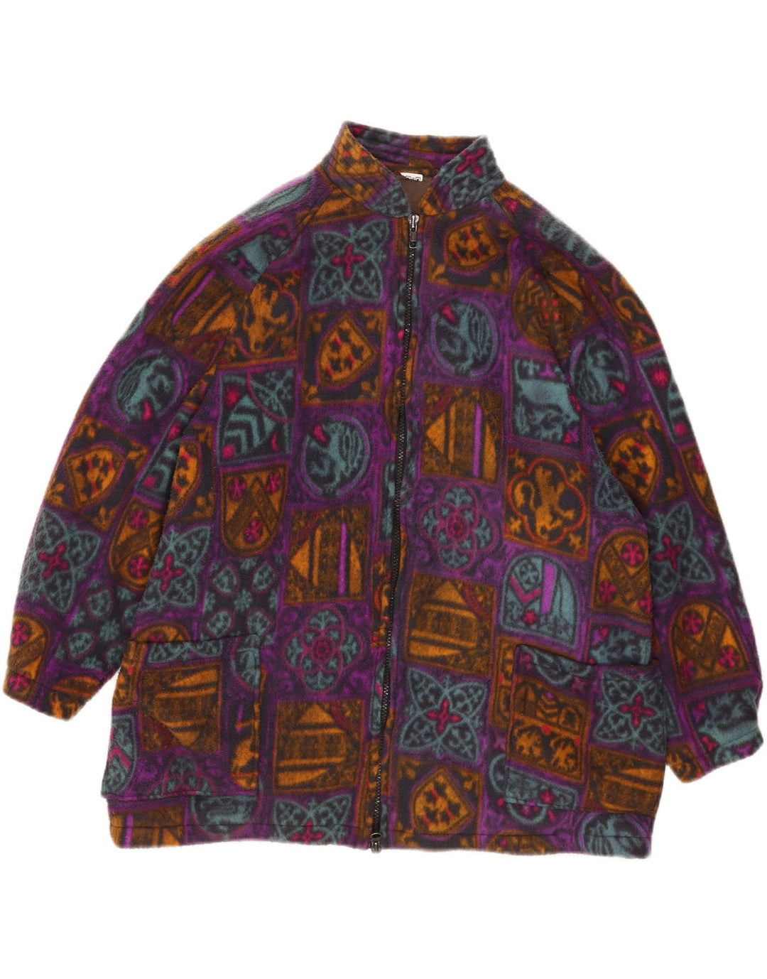 Vintage Womens Oversized Fleece Jacket UK 18 XL Multicoloured Geometric