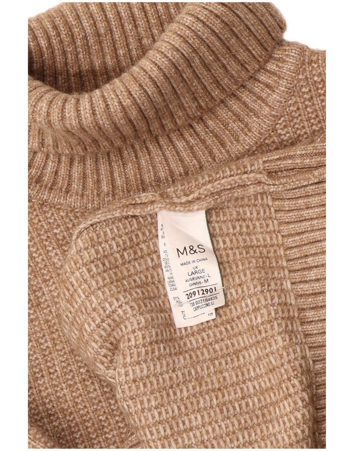 Marks & Spencer Womens Roll Neck Jumper Sweater UK 16 Large Brown Polyester