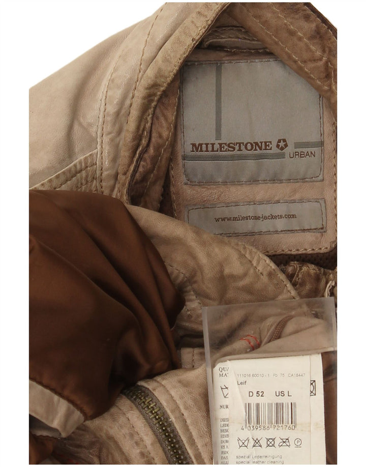 Milestone Mens Leather Jacket Large Beige Leather