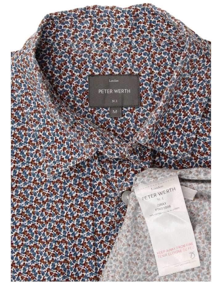 PETER WERTH Mens Abstract Pattern Shirt Medium Blue Cotton