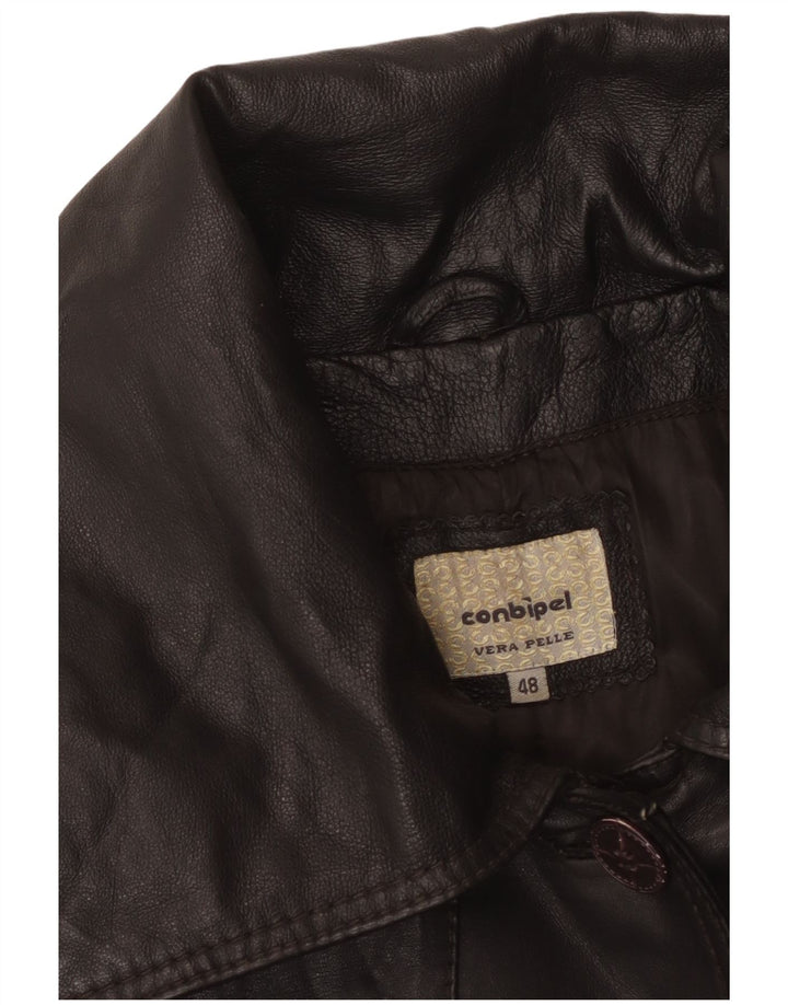 Conbipel Womens Leather Coat IT 48 XL Black Leather