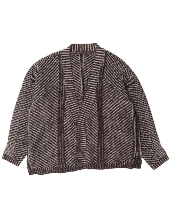 Marks & Spencer Womens Open Cardigan Sweater UK 26 5XL Grey Striped Acrylic