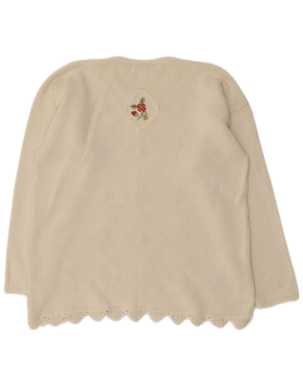 TULCHAN Womens Crew Neck Jumper Sweater UK 14 Medium White Floral Cotton