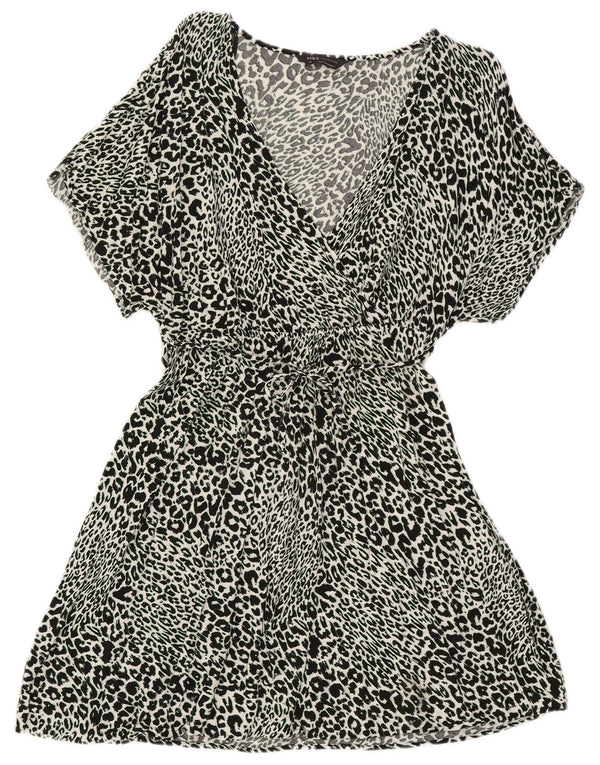 Marks & Spencer Womens A-Line Dress UK 14 Medium Black Animal Print Viscose