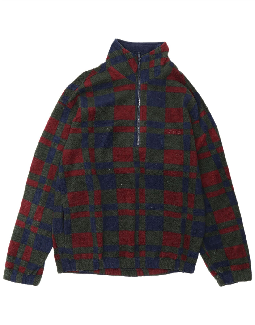 IZOD Mens Zip Neck Fleece Jumper Small Multicoloured Check Polyester