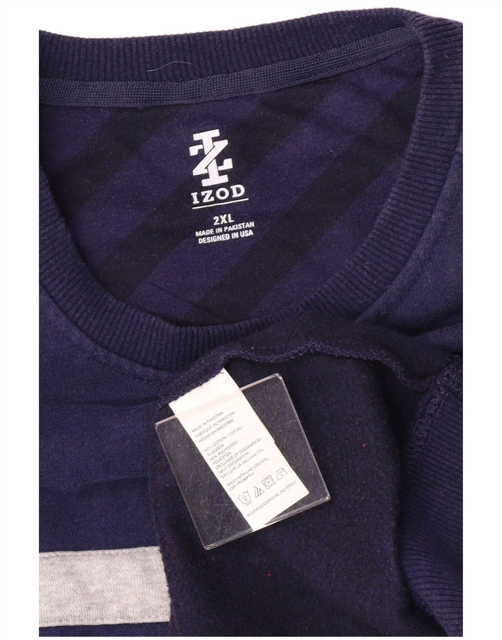 Izod Mens Sweatshirt Jumper 2XL Navy Blue Striped Cotton