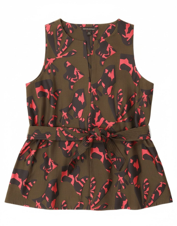 BANANA REPUBLIC Womens Abstract Pattern Blouse Top UK 14 Medium Khaki