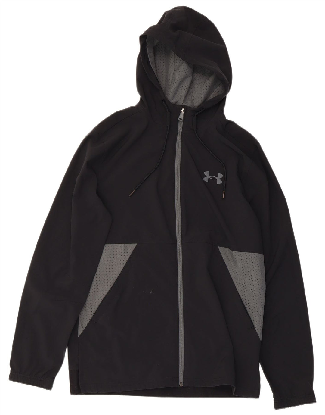 UNDER ARMOUR Mens Hooded Tracksuit Top Jacket Medium Black Colourblock